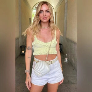 NEW SANDRO Ruffled Bandeau Top Pastel Yellow Pearl Detail | size 1 / S